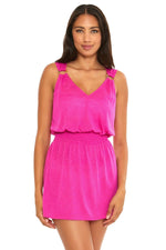 Becca by Rebecca Virtue Women's Standard Breezy Basics Dress, Plunge Neck, Beach Cover Ups, Pink Flambe