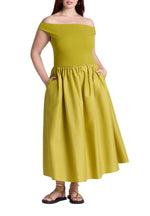 ELOQUII Women's Plus Size Boat Neck Mixed Fabric Dress - 28, Chartreuse