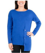 NY Women's Collection Petite Asymmetrical Button-Hem Sweater Med Blue Size Petite Small