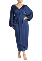 ELOQUII Women's Plus Size Satin Sleeve Pleated Dress - 20, Marine Blue
