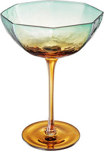 Khen Hexagonal Coupe Glasses Elegant Break Resistant  - Set of 2 Teal + Brown