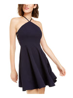 Sequin Hearts Womens Juniors Lace Back Halter Mini Dress Navy 3