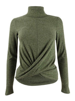 CRAVE FAME Juniors' Cozy Twist-Front Turtleneck Top Olive Small