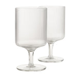 Khen Textured Clear Glass Ribbed Modern Elegant Wine Goblets | Set of 2