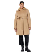 Sam Edelman Asymmetrical Trench with Knit Collar insert Camel