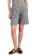 Alex Mill Mini Houndstooth Check Cotton & Linen Shorts in Black/White, Size 10
