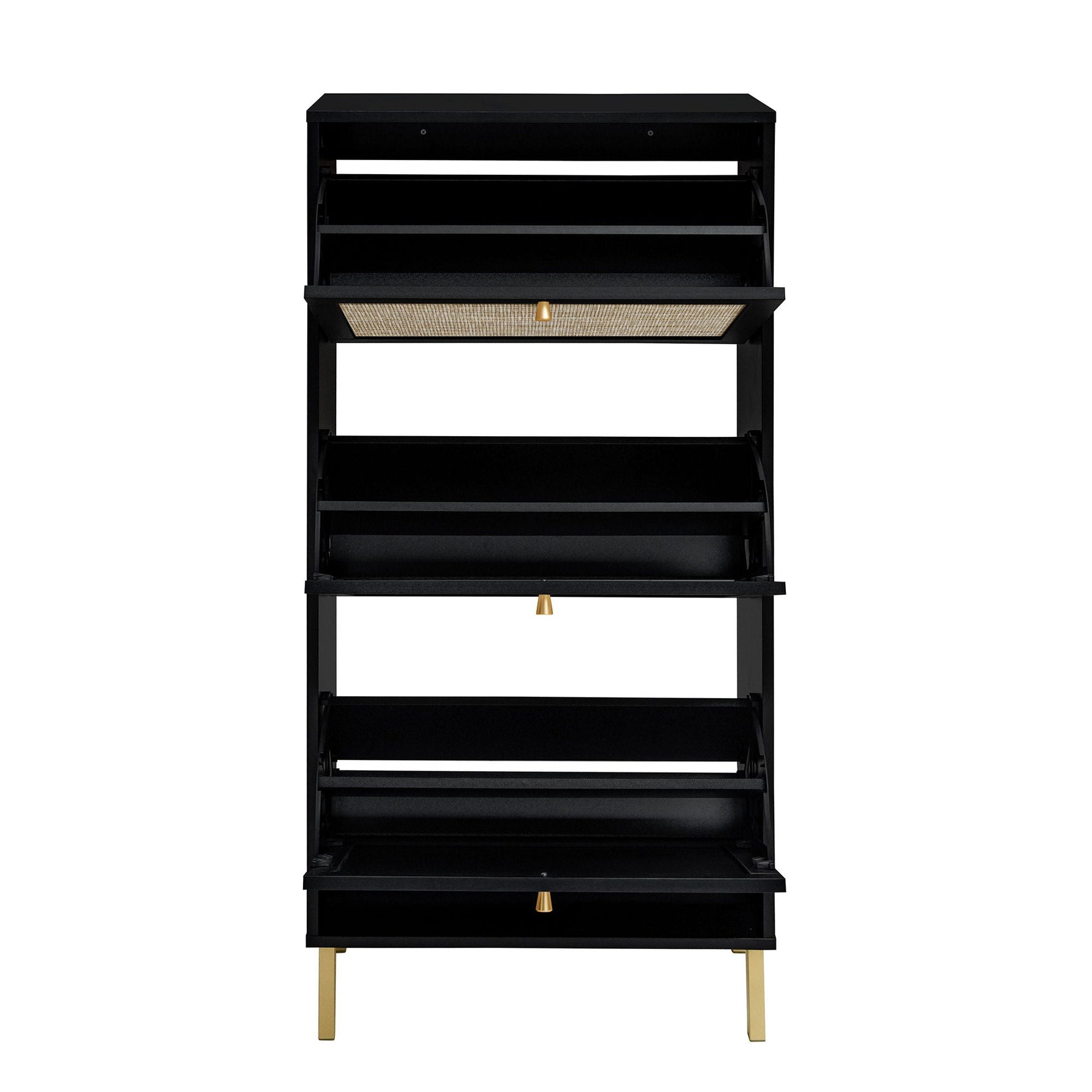 Modern Rattan 3 Door Shoe Rack Cabinet for Entryway
