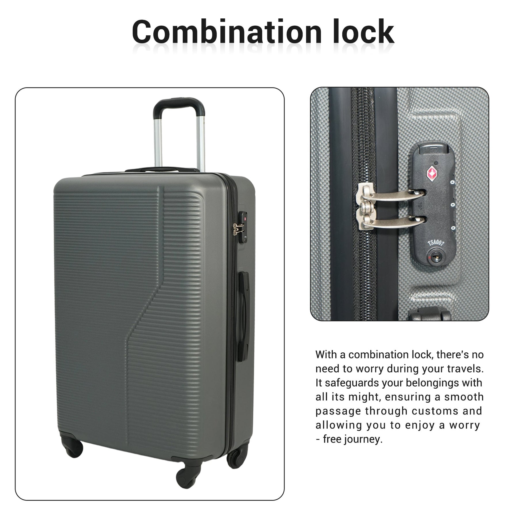7-Piece Luggage Set ABS Lightweight & Durable Suitcase with Spinner Wheels TSA Lock (20/24/28) Dark Grey