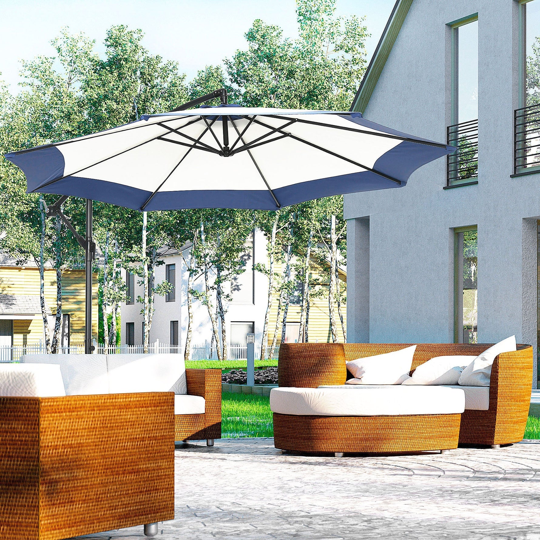 Outsunny 10FT Cantilever Umbrella with Crank and Cross Base