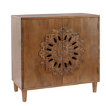 Rustic Hand-Carved Wooden 2-Door Cabinet