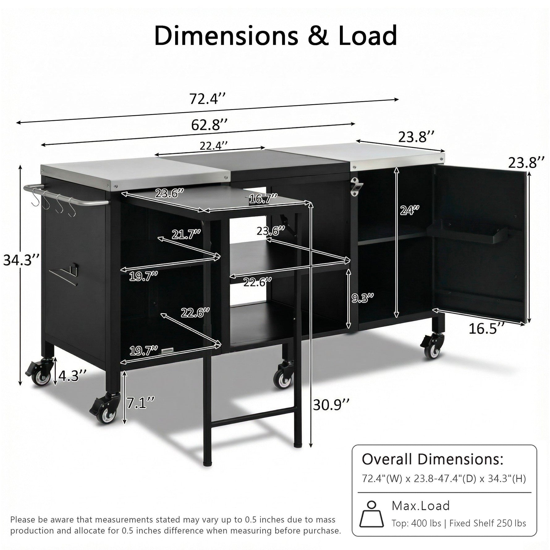 K&K 72.4' Large Grill Table for Big Green Egg