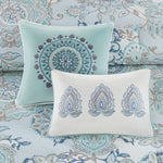 8 Piece Cotton Floral Printed Reversible Comforter Set Blue