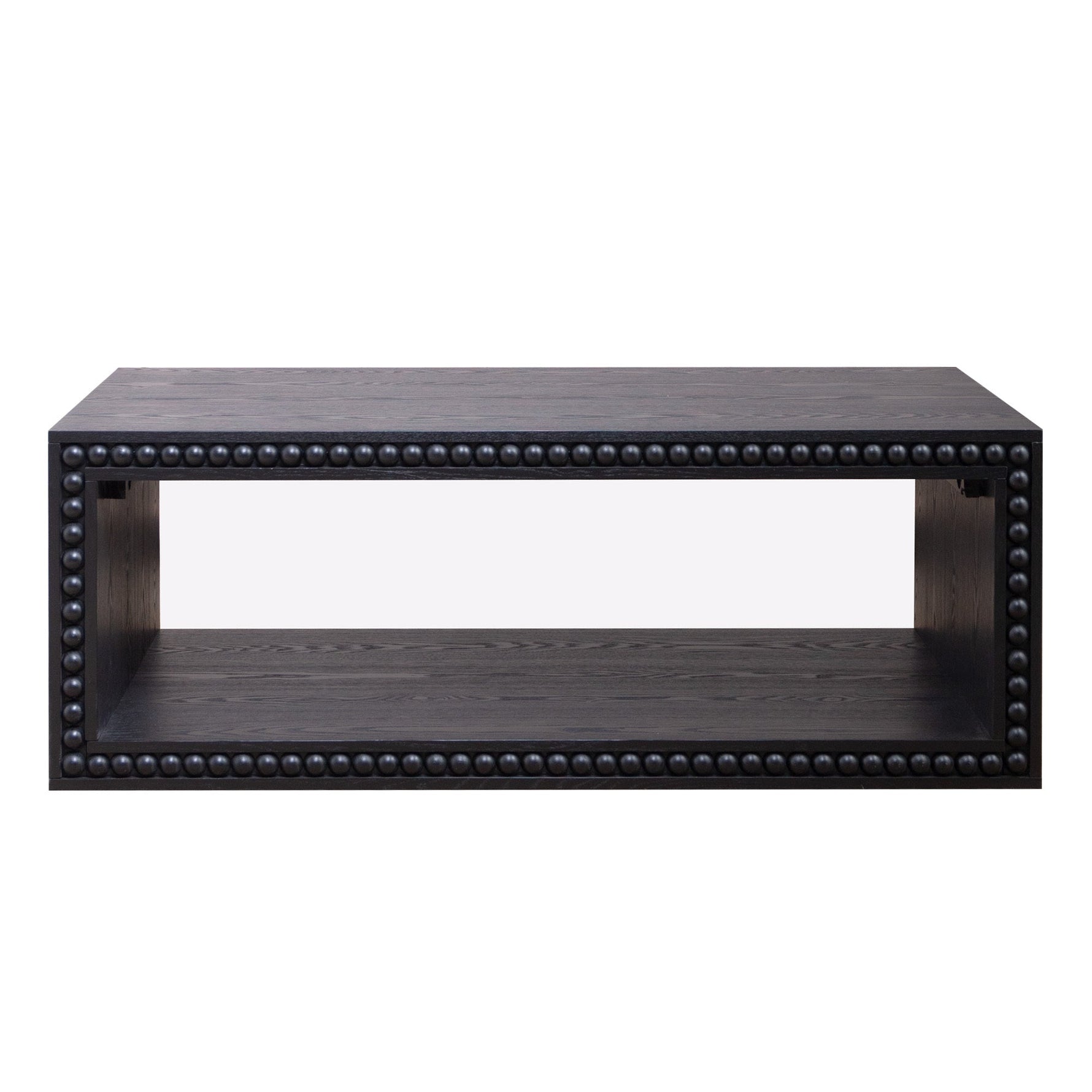 Black Beaded Edge Coffee Table – 47.6' Rectangular Center Table with Open Storage Shelf