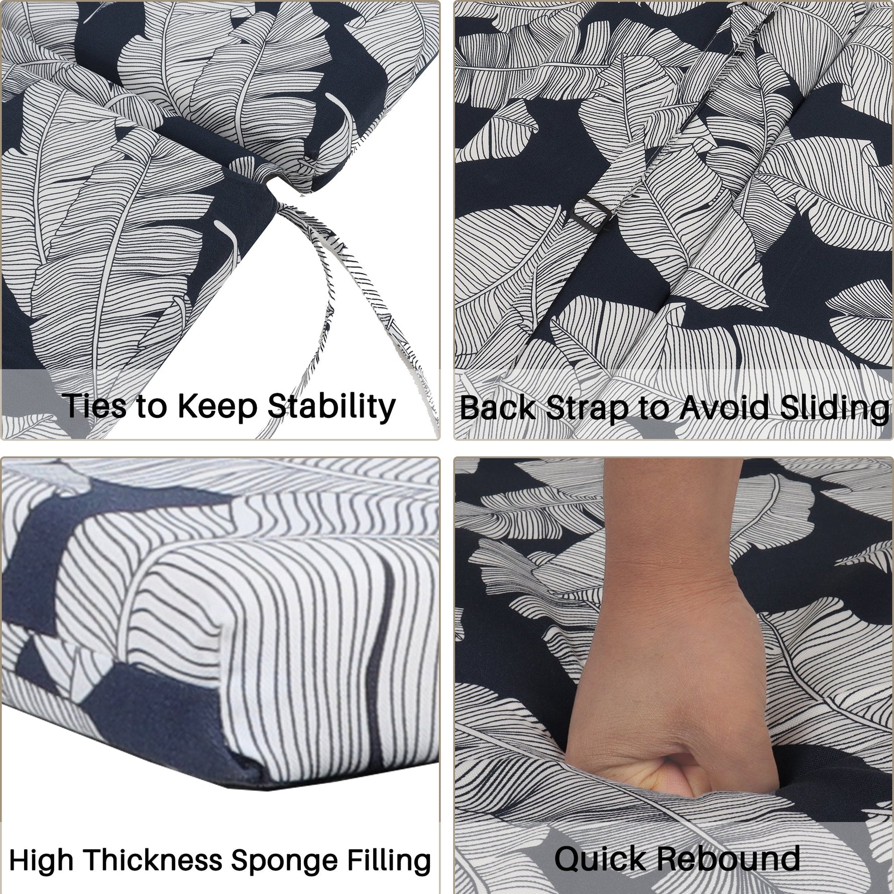 2-Piece Indoor/Outdoor Chaise Lounge Chair Cushion Set with Ties