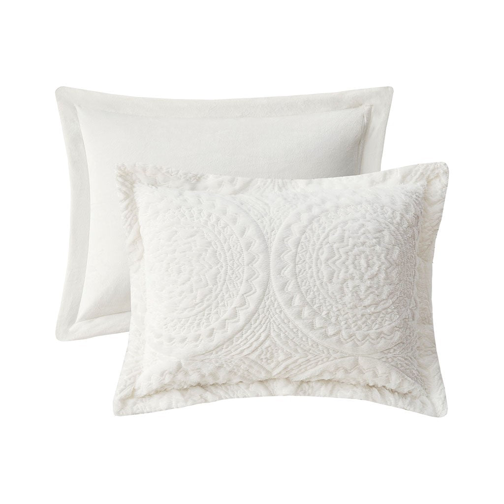 King/Cal King Embroidered Medallion Faux Fur Ultra Plush Comforter Mini Set