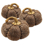 Set of 3 Plush Fabric Pumpkins in Brown