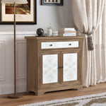 Rustic Vintage Accent Cabinet with Carved Floral Panels