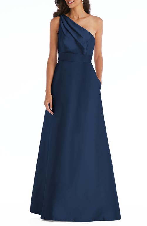 Alfred Sung One-Shoulder A-Line Gown in Midnight, Size 12