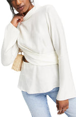 Topshop Premium Draped Bell Sleeve Top in Ivory, Size 8 Us