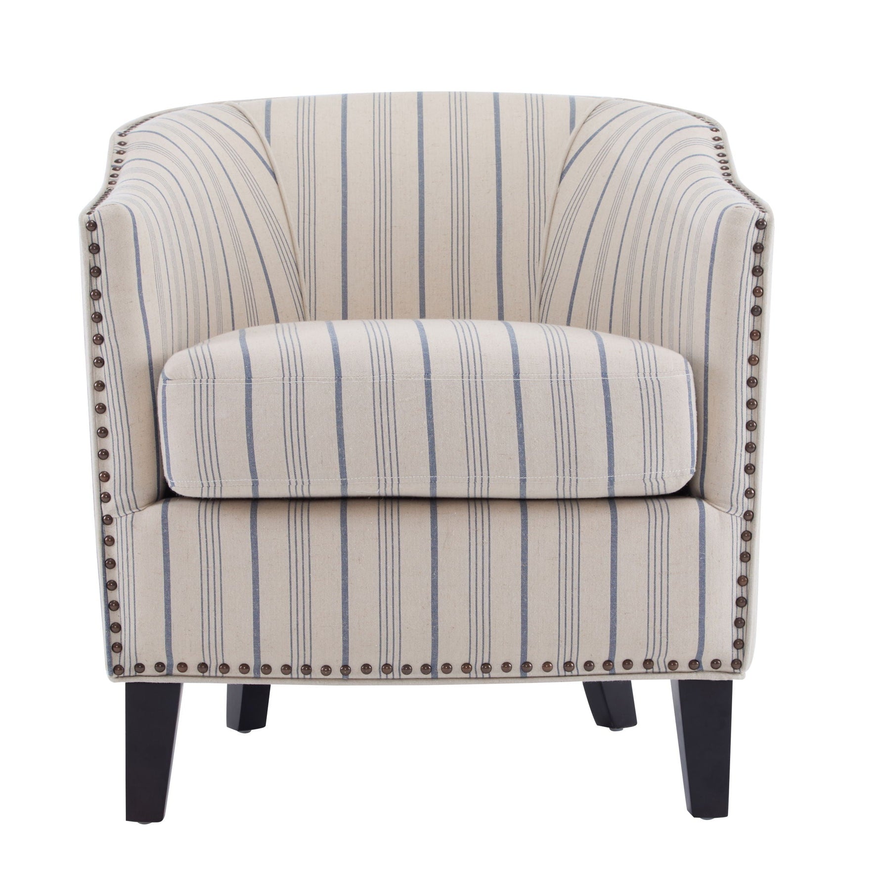 Transitional Upholstered Stripe Barrel Chair with Birch Wood Legs
