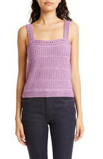 Vince Square Neck Textured Cotton Knit Tank Dk Camelia Medium
