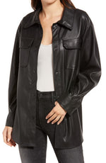 BB Dakota by Steve Madden Good Measure Faux Leather Shirt Jacket in Black , Size Large