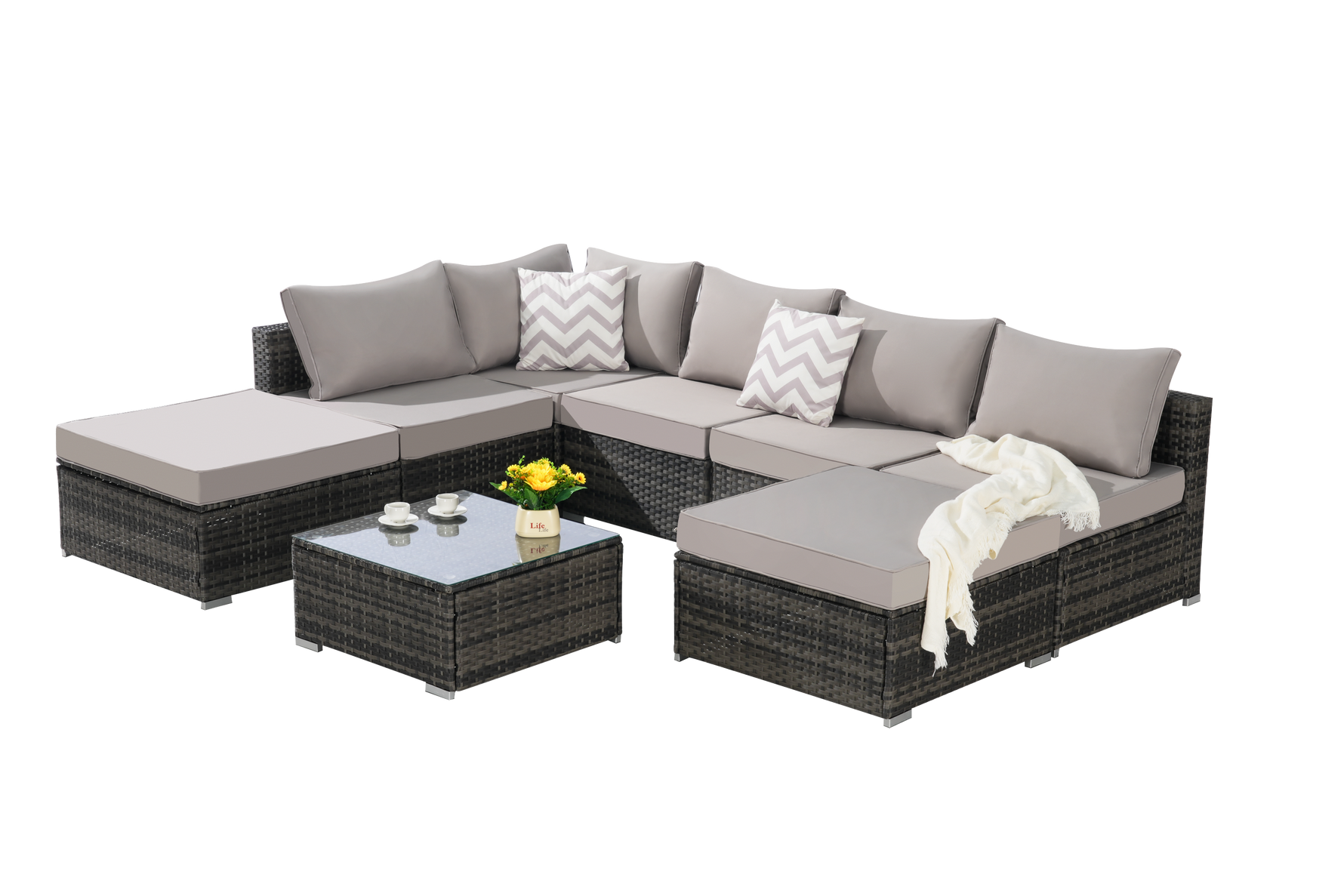 8 Pieces Outdoor Patio Sectional Sofa Couch