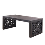 47.2" Solid Black Carved Wood Coffee Table – Handcrafted Look with Ornate Side Panels