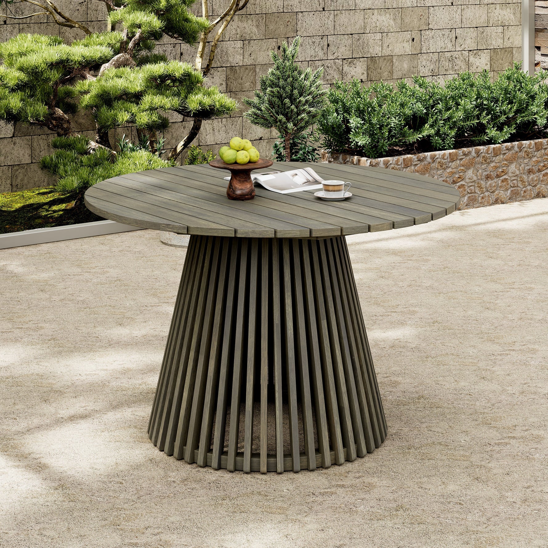 Patio Set Outdoor Acacia Wood Furniture Sets - Modern Club Chair Conversation Sets with Patio Dining Table