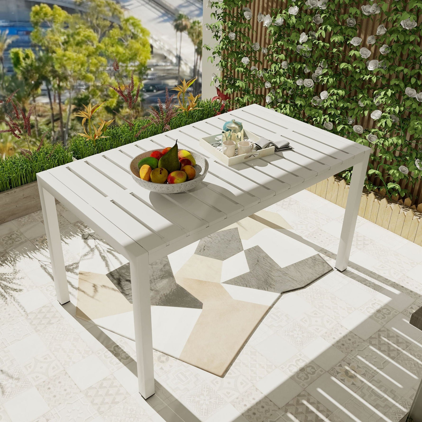 Modern Long Table, UV Resistant And Rust Proof, Pp Tabletop, UV Resistant Powder Coated Metal Legs - Snow White