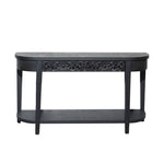 59.2in Black Carved Wooden Console Table with Lower Storage Shelf and Drawers