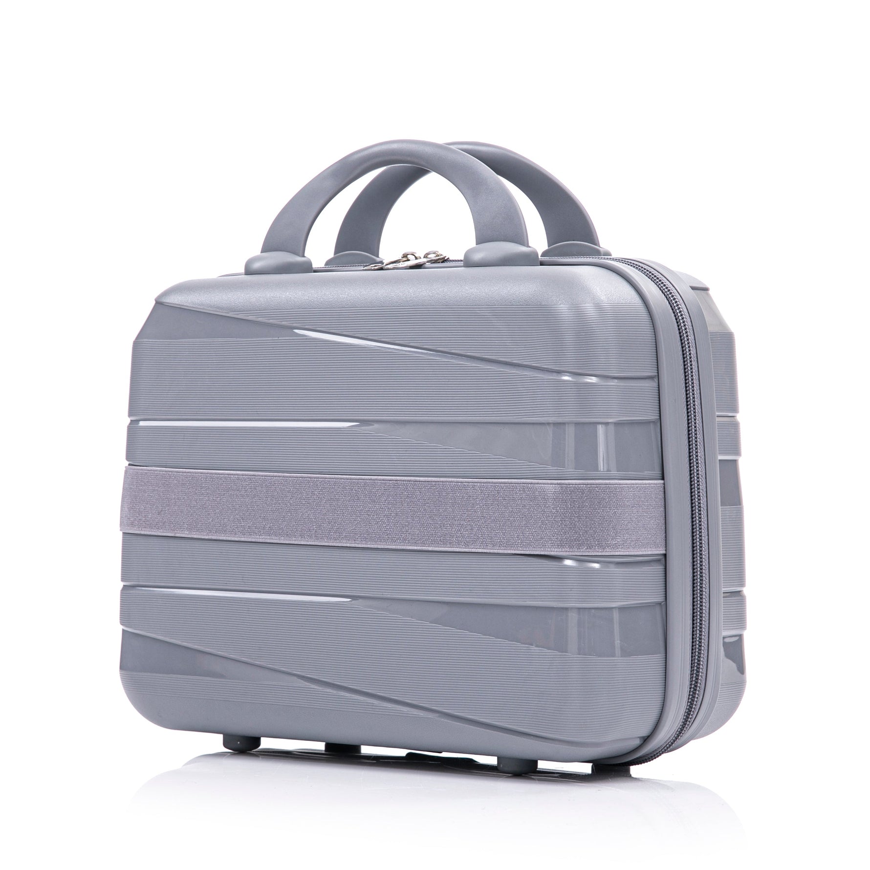 4-Piece PP Spinner Wheel Luggage Set with Cosmetic Case, Light Gray