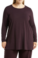 Eileen Fisher Crewneck Long Sleeve Tunic Top in Cassis, Size 2X