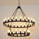 47.24 Inch Matte Black Wagon Wheel Chandelier with 36 Lights