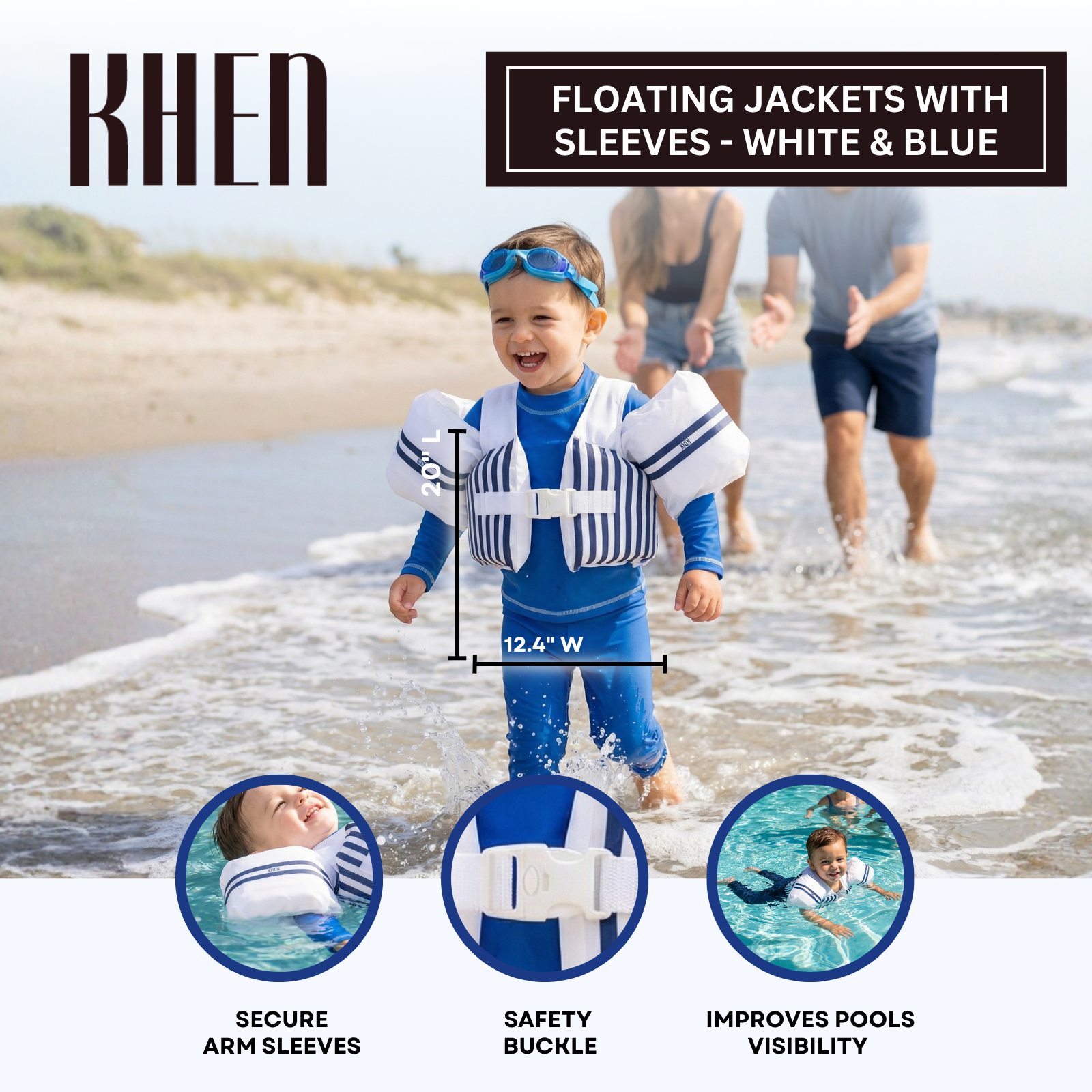 Floating Jackets with Sleeves for Bool or Beach | 1-3 Years | White & Blue
