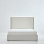 Caron Upholstered Wingback Bed with 52.3' High Headboard in Ivory Canvas Chenille