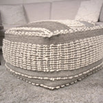 Rustic Wool and Cotton Large Pouf Handcrafted Tufted Design - Brown / Beige