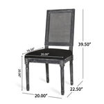 French Country Dining Chair With Rectangular Cane Backrest And Smooth Upholstered Seating