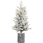 4.5FT Flocked Christmas Tree with Pot Base and LED Lights