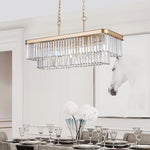 Rectangular Crystal Chandelier Adjustable Gold Iron Ceiling Light