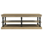 55.1' Wood Coffee Table with Black Legs and Open Storage Shelves