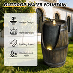 Wooden Barrel Style Outdoor Water Fountain with Lights