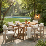 7 Pieces Acacia Wood Outdoor Dining Set with Cream Cushions