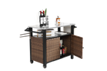 Outdoor Kitchen Wicker Island Rolling Cart & Storage Cabinet Brown