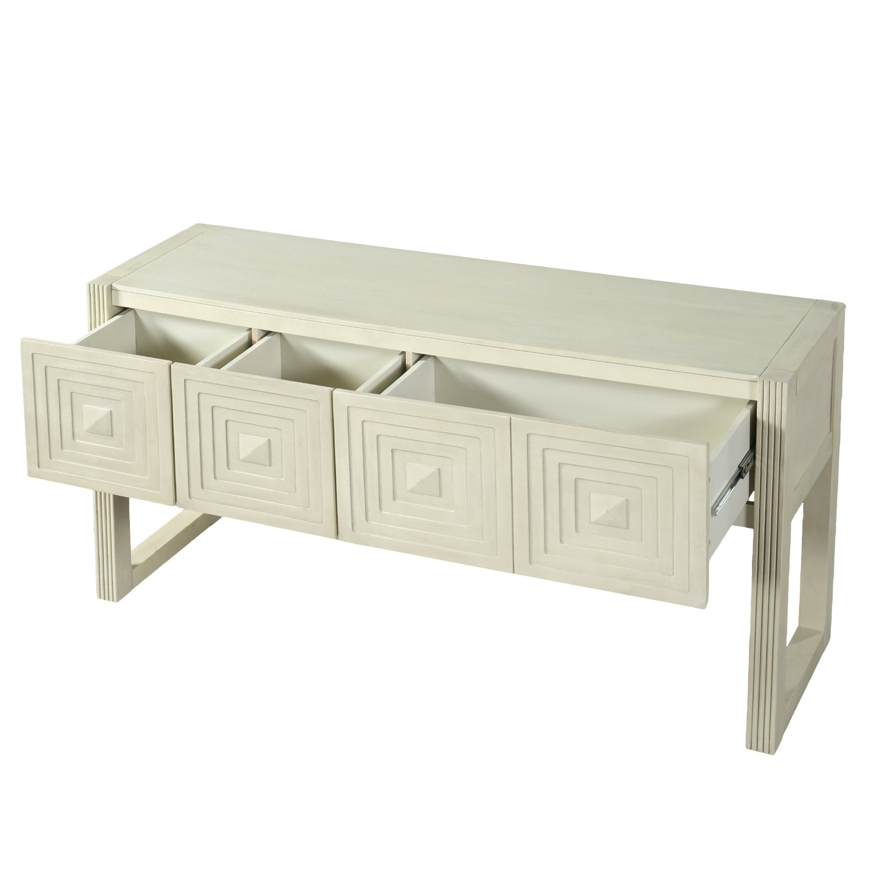 Geometric Carved Console Table with 3 Soft-Close Drawers
