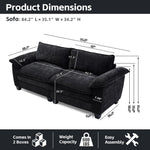 Living Room Furniture Big Loveseat Luxury Couch with Soft Chenille Upholstered Sofa Black