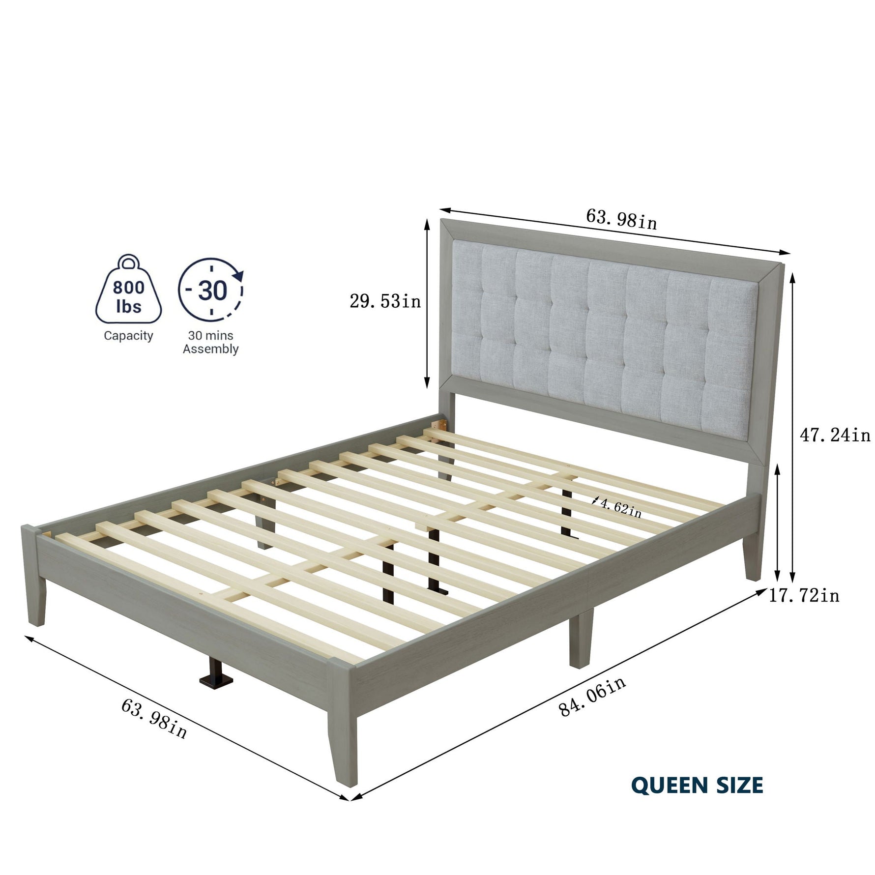 Mid Century Modern Platform Bed With Upholstered Headboard