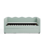 Cozy Gingham Daybed with Trundle Twin Size Sofa Bed No Box Spring Needed
