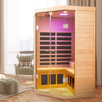 Deluxe Hemlock Far Infrared Corner Sauna Room with Glass Front for Two Persons