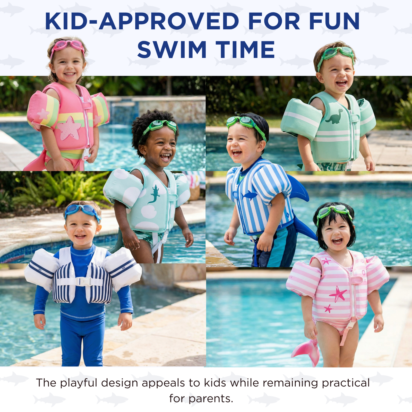 Floating Jackets with Sleeves for Bool or Beach | 1-3 Years | White & Blue